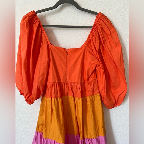 Farm Rio for Anthropologie Tiered Colorblock Cotton Puff Sleeve Maxi Dress XS - Picture 6 of 10